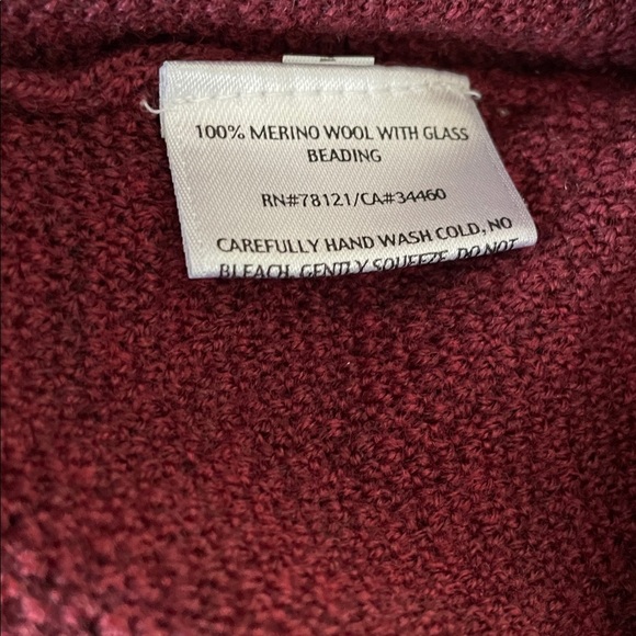 New Eileen Fisher Burgundy Merino Wool Draped Neck Glass Beaded Sweater Large - Picture 7 of 7